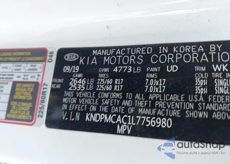 2020 Kia Sportage Lx z USA, uszkodzony, nr VIN KNDPMCAC1L7756980